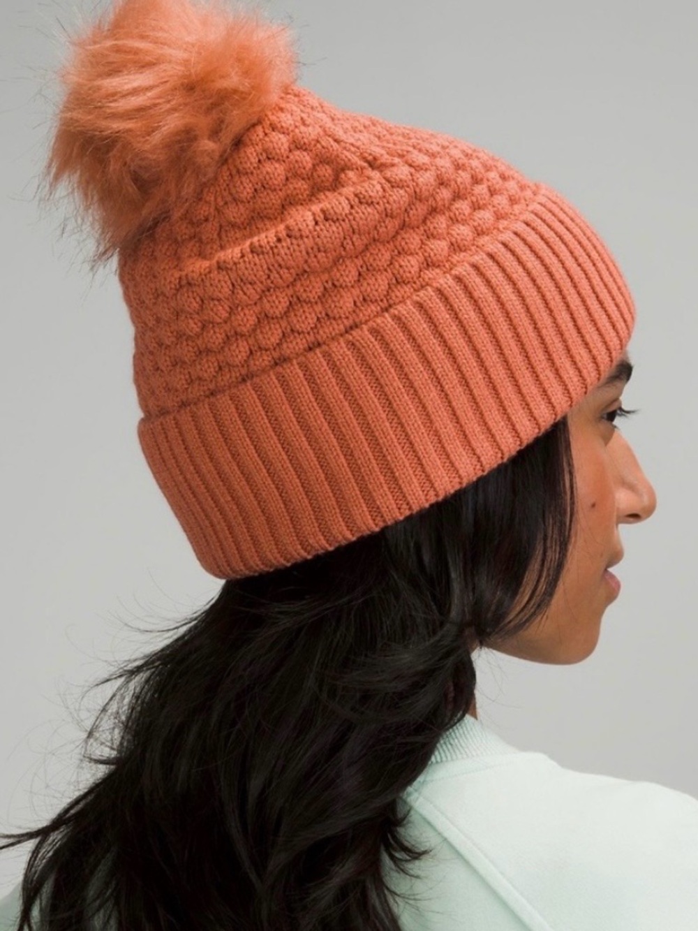 Lululemon bubble knit pom beanie hat pink Savannah coral wool blend (one size)
